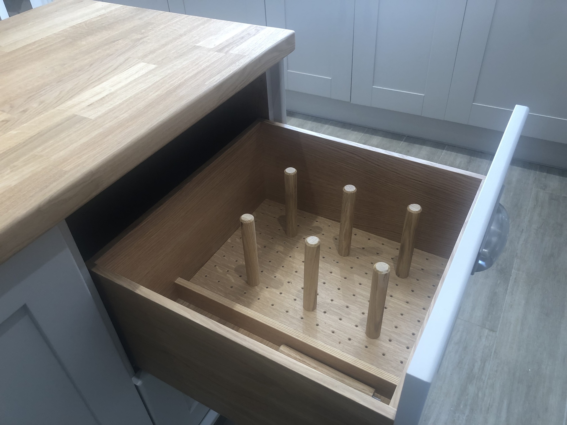 Plate drawer within bespoke island, Oxford